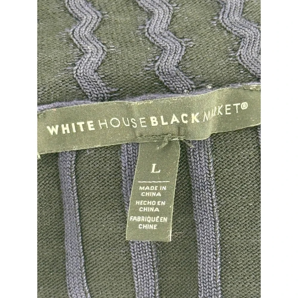 White House Black Market Navy Blue Ribbed Mock Neck Chevron Stripe Sweater Sz L